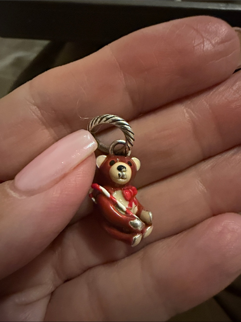 Brighton enamel Xmas teddy bear charm with candy cane